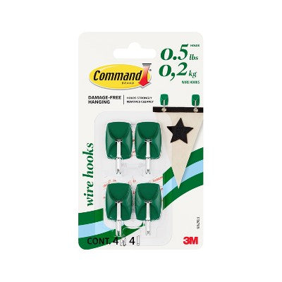Command 4pk Damage-Free Small Wire Hooks Watermelon