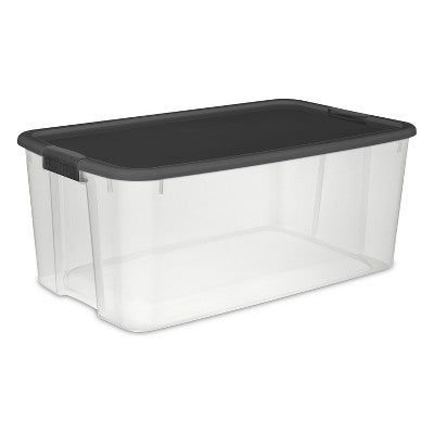 Sterilite 116 Qt Ultra Clear Latch Box Clear Base Flat Gray Lid and Latches: Stackable Storage Tote with Handles (LOCAL PICKUP ONLY)