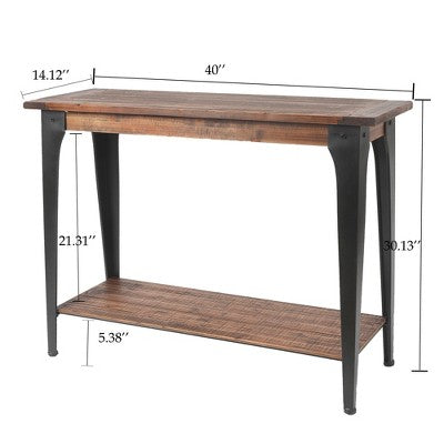 LuxenHome Dark Brown Wood and Black Metal 1-Shelf Console and Entry Table (LOCAL PICKUP ONLY)