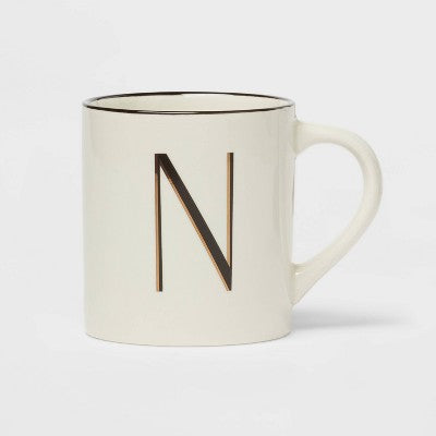 16oz Stoneware Monogram N Mug Ivory - Threshold
