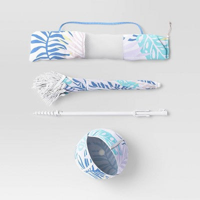 6' Outdoor Patio Beach Umbrella with Fringe Blue - Sun Squad (LOCAL PICKUP ONLY)