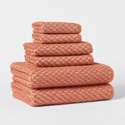 6pc Performance Plus Textured Dot Bath Towel Set Terracotta - Threshold