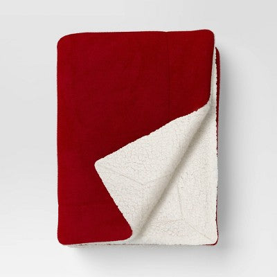 Plush Throw Blanket Faux Shearling Reverse Red - Threshold (LOCAL PICKUP ONLY)
