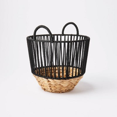 S Water Hyacinth and Black Cotton Rope Basket - Threshold: Round Decorative Storage for 13" Cube System
