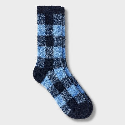 Women's Buffalo Plaid Cozy Crew Socks - Auden Blue 4-10