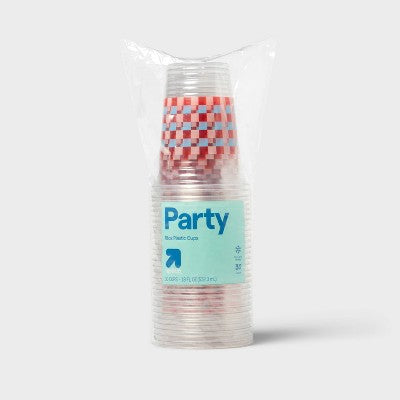 Disposable Clear Cup - Red Blue Checkered - 18oz/30ct - up&up