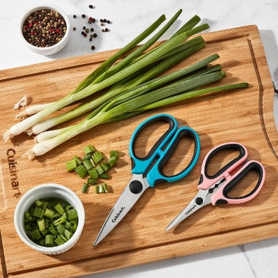 Cuisinart 2pc Kitchen Utility Shears Set: Stainless Steel, Comfort-Grip, Rust-Resistant, Hand Wash, Blue & Pink Handles