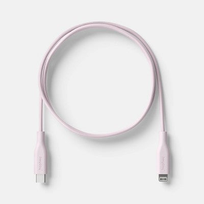 3' Lightning to USB-C Round Cable- heyday Light Pink: Male-to-Female Connectors