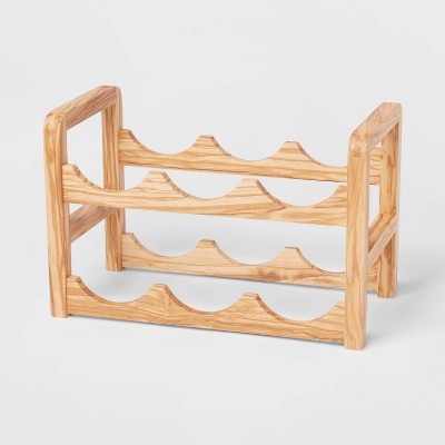 6 Bottles Olivewood Wine Rack Brown - Threshold: Countertop Holder, Freestanding, Multi-Compartments, Varnished Wood