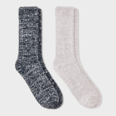 Women's 2pk Feather Cozy Crew Socks - Auden Gray/Black 4-10