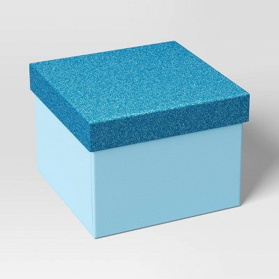 7"X4.5" Square Glittered Christmas Gift Box Blue - Wondershop???????