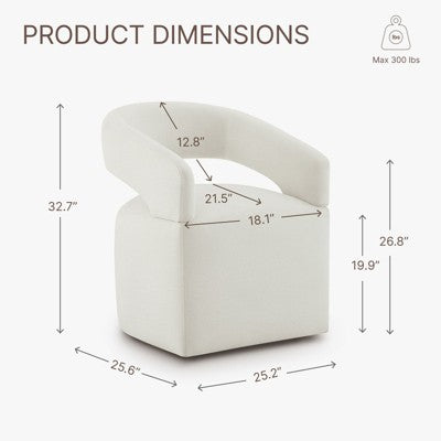 Spruce&Spring Modern Mobile Dining Chair with Casters & Open Back, Single , Ivory (LOCAL PICKUP ONLY)