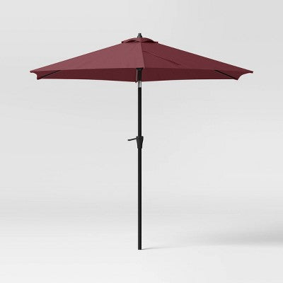 9' Round Solid Outdoor Patio Market Umbrella Maroon with Black Pole - Threshold (LOCAL PICKUP ONLY)