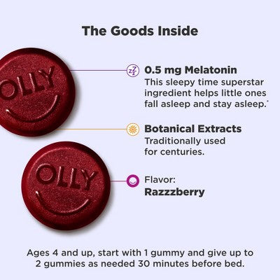 OLLY Kids' Sleep Gummies with .5mg Melatonin - Raspberry - 50ct