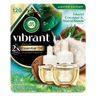 Air Wick Vibrant Scented Oil Air Freshener Refills - Island Coconut & Warm Sands - 0.67 fl oz/2ct