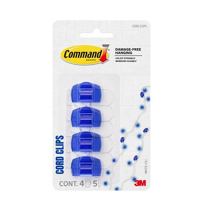 Command Clear Cord Clips, Blueberry, 4 Clip, 5 Strip