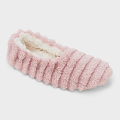 Women's Ribbed Faux Fur Cozy Pull-On Slipper Socks with Grippers - Auden Light Pink S/M