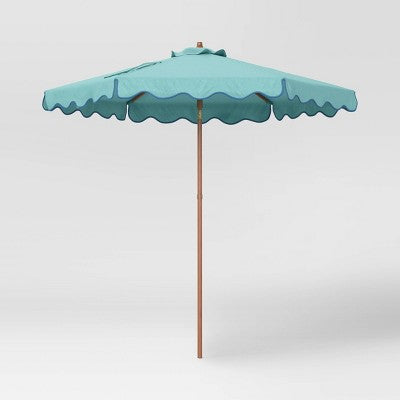 7.5' Round Scalloped Umbrella Jade Isle - Threshold