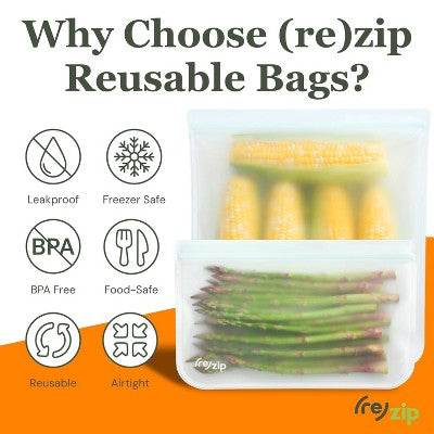 (re)zip Reusable Leakproof 2 Gallon and 2 Half Gallon Refrigerator and Freezer Bags - 4-pc