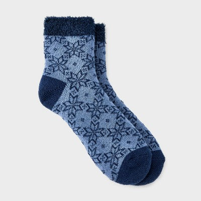 Women's Poinsettia Double Lined Cozy Ankle Socks - Auden Denim Blue 4-10: Knit Fairies Pattern, Lightweight, Machine Washable