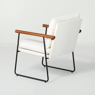 Cushioned Metal & Wood Accent Arm Chair Black/Cream (FA) - Hearth & Hand with Magnolia: No Assembly, Sled Legs, Polyester (LOCAL PICKUP ONLY)