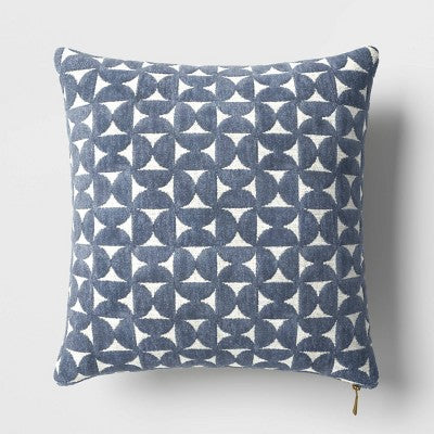 Velvet Jacquard Geo Square Throw Pillow Blue/Ivory - Threshold: Contemporary Textured Design, Zipper Closure, Machine Washable