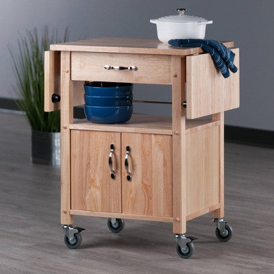 Rachael Kitchen Cart Beech - Winsome: Rolling Island with Storage, Drop-Leaf Top & Lockable Wheels (LOCAL PICKUP ONLY)