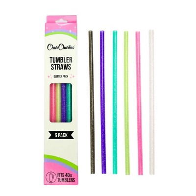 CharCharms 6pk 40oz Glitter Water Bottle Straws: Reusable Polypropylene Straws for Hot & Cold Beverages, Dishwasher-Safe