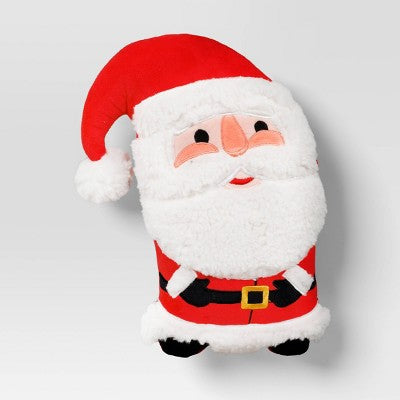 Christmas Shaped Santa Faux Shearling Throw Pillow Red/Ivory - Wondershop
