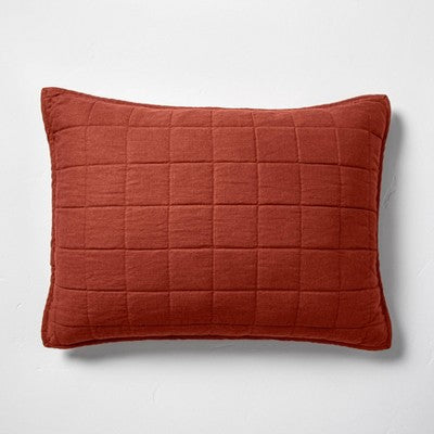 King Heavyweight Linen Blend Quilt Pillow Sham Dark Clay - Casaluna: Rayon & Cotton, Zipper Closure, OEKO-TEX Certified