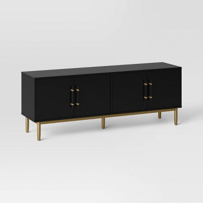 Ellery Luxe TV Stand for TVs up to 60" Black - Threshold: Gold-Finish Legs, Wood Frame, Storage (LOCAL PICKUP ONLY)