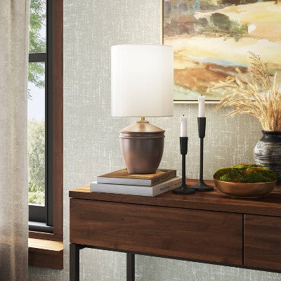 Mini Ceramic Table Lamp Dark Gray - Threshold: Ribbed Base, White Drum Shade, No Bulbs Included