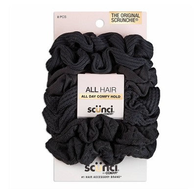 scunci No Damage Textured Scrunchies - Black - All Hair - 10pcs