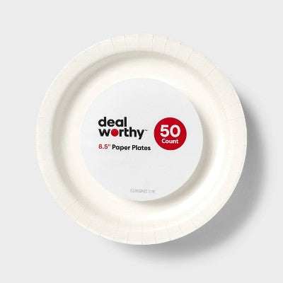 White Disposable Paper Plates 8.5" - 50ct - Dealworthy
