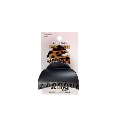 scunci Crescent Shaped Mixed Size Claw Clips - Matte Black/Tortoise - All Hair - 2pcs