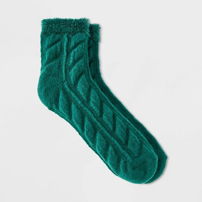 Women's Supersoft Cable Double Lined Cozy Ankle Socks - Auden Emerald 4-10