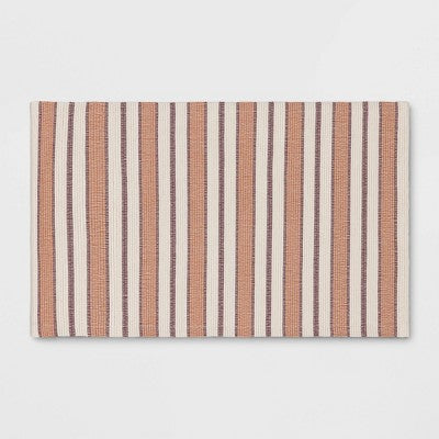 1'8"x2'10" Striped Rectangle Woven Indoor Accent Rug Rust - Threshold: Cotton Flat Pile, Machine Washable