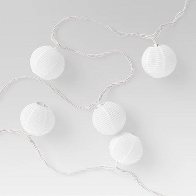10ct Incandescent Mini Lights with Nylon Outdoor Lanterns White - Threshold