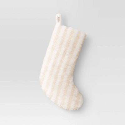 20" Plush Striped Christmas Stocking Cream/White - Wondershop