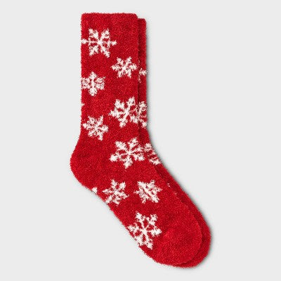 Women's Snowflake Cozy Crew Socks - Auden Red 4-10