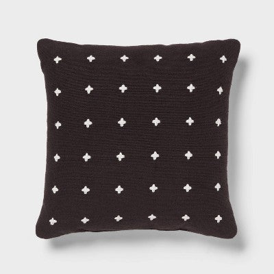 Plus Stitch Square Edge Pillow Black/Ivory - Threshold: Cotton Dobby Fabric, Indoor Use, Sewn Seam Closure