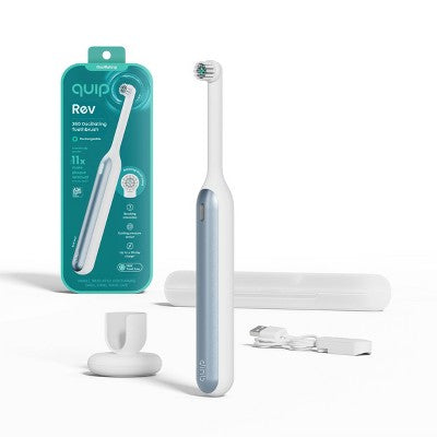 quip Rev Oscillating Rechargeable Electric Toothbrush + Travel Case - White/Blue