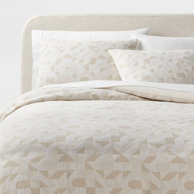 Full/Queen Geo Matelasse Duvet Cover and Sham Set Khaki/Ivory - Threshold: Woven Jacquard, Cotton Blend, OEKO-TEX Certified