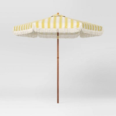 7.5' Round Scalloped Umbrella with Fringe Spiaggia Stripe - Threshold (LOCAL PICKUP ONLY)