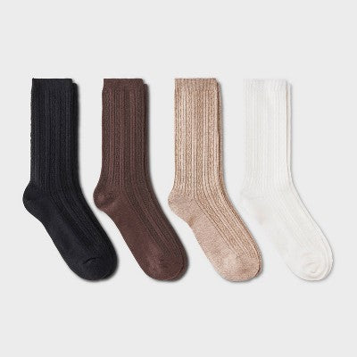 Women's Ultra Soft Everyday Cable 4pk Crew Socks - Auden Ivory/Brown/Black 4-10