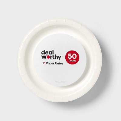 White Disposable Paper Plates 7" - 50ct - Dealworthy