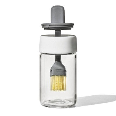 OXO Oil Bottle and Brush: Tempered Glass Food Storage Container, Dishwasher-Safe, 8 oz Capacity