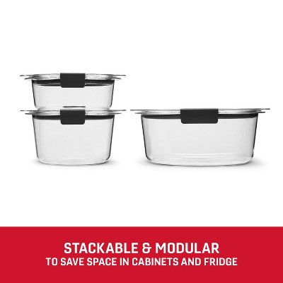 Rubbermaid 6pc Brilliance Round Food Storage Container Set: Plastic Containers with Lids, Dishwasher-Safe, Clear