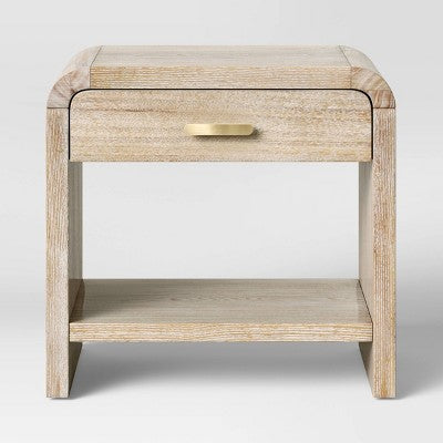 Zebrina Wood Nightstand with Drawer Natural - Threshold: Bohemian Style, Arched Design, Square Shape, Stained Finish (LOCAL PICKUP ONLY)