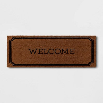1'10"x3'11" Welcome Estate Doormat - Threshold: Outdoor Coir Door Mat, Medium Pile, Black, Rectangle, Shake Clean (LOCAL PICKUP ONLY)
